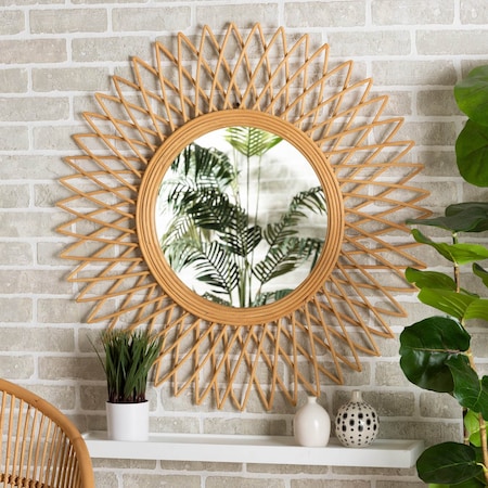 Baxton Studio Vera Modern Bohemian Natural Brown Rattan Accent Wall Mirror 211-12756-ZORO